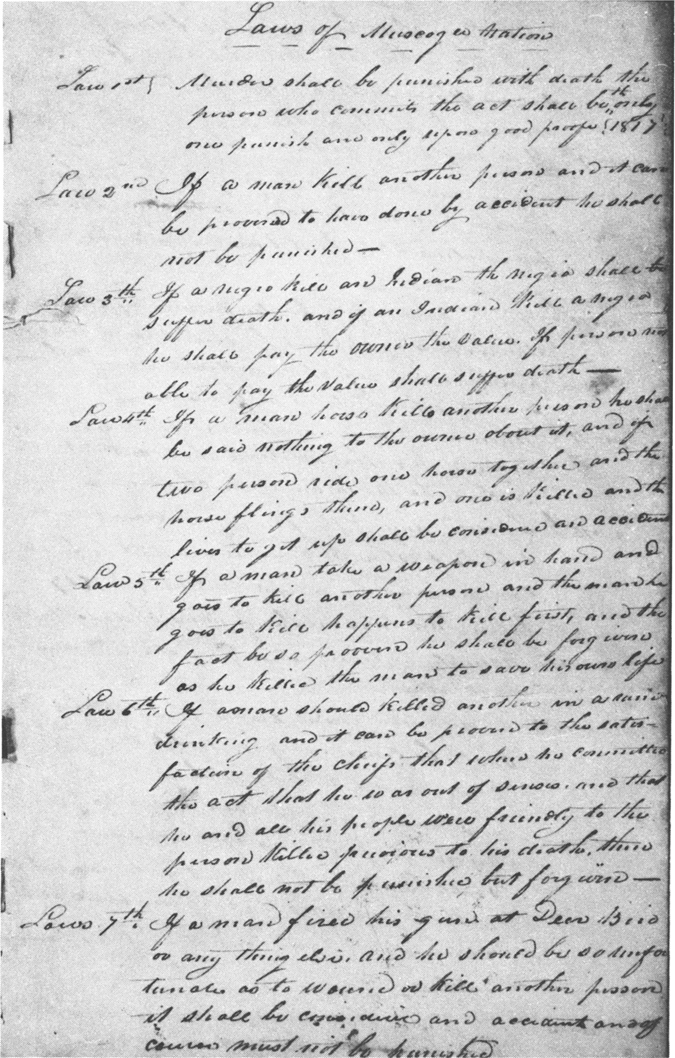A handwritten documentation of the first page of the laws.