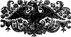 The symbol of a bird with wide spread wings.