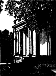 A distorted illustration shows the side view of a building with columns.