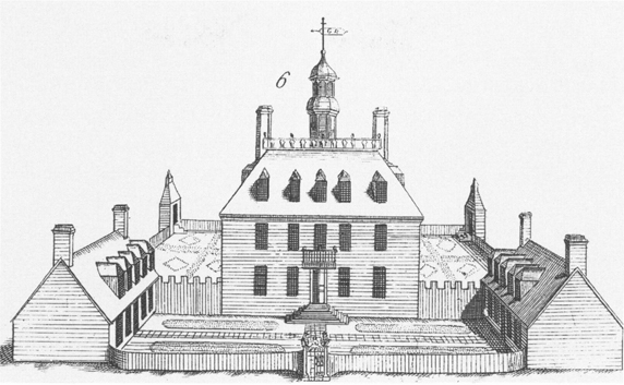 A sketch of the building of the Governor’s Palace, Williamsburg.