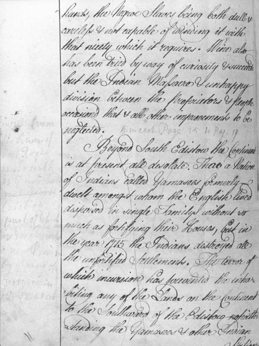 A handwritten note about Indian settlements.