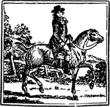 The sketch of a man on a horse is on the cover page of the book Travels in the Colonies.
